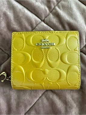 Coach Yellow Patent Signature Compact Zip Wallet